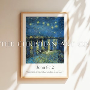 Van Gogh Christian Wall Decor, Aesthetic Faith Poster, Religious Home Wall Art, Vintage Print, Scriptural Posters, John 8:12