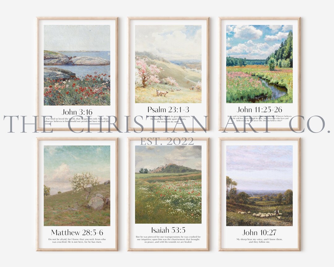 Easter Christian Digital Wall Art Collection, Set of 6 Bible Art Prints ...