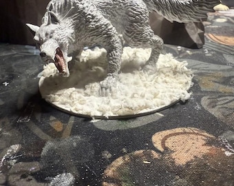 FrostFang Dire Wolf – Large Resin Miniature with Scenic Snow Base