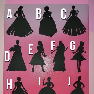 PRINCESS QUEEN Silhouette Cut Frau Cutout Girl Silhouette Kunst Silhouette Die Cuts Prinzessin Fee Königin Königinnen Ballkleid Papier Dekor