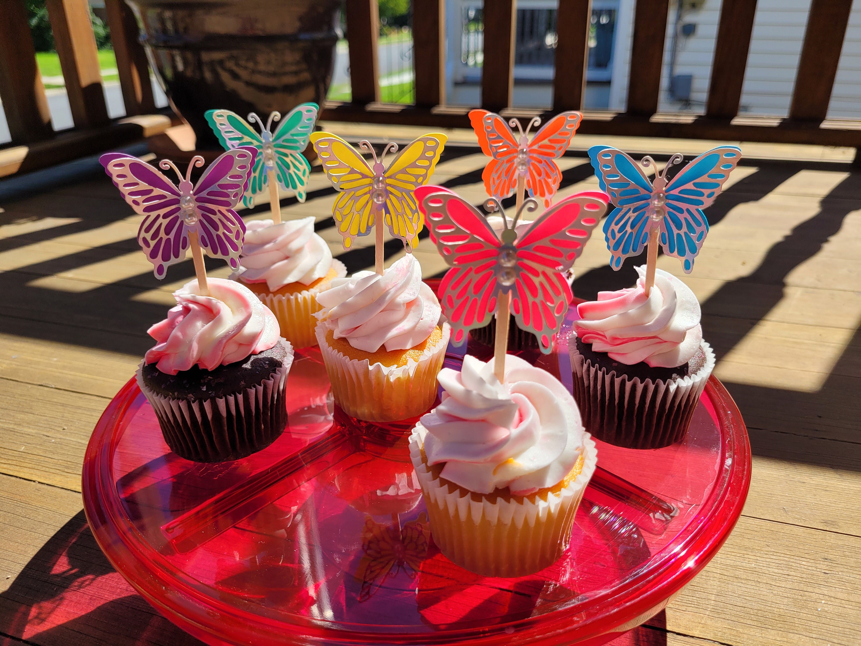 3D BUTTERFLY CUPCAKE TOPPERS Double Layered Neon Colors / Etsy