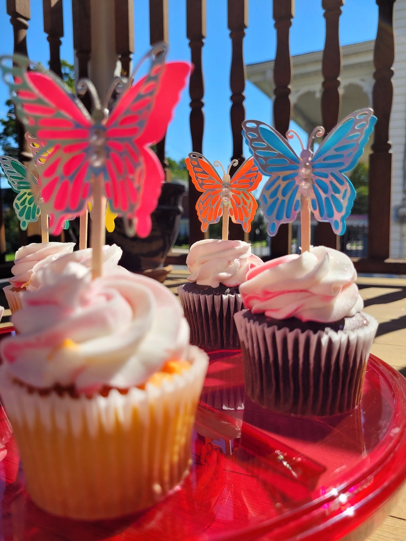 3D BUTTERFLY CUPCAKE TOPPERS Double Layered Neon Colors / Etsy