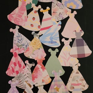 Lot de 24 découpes pour robe en papier avec noeuds scintillants imprimés rayures florales papillons coeurs