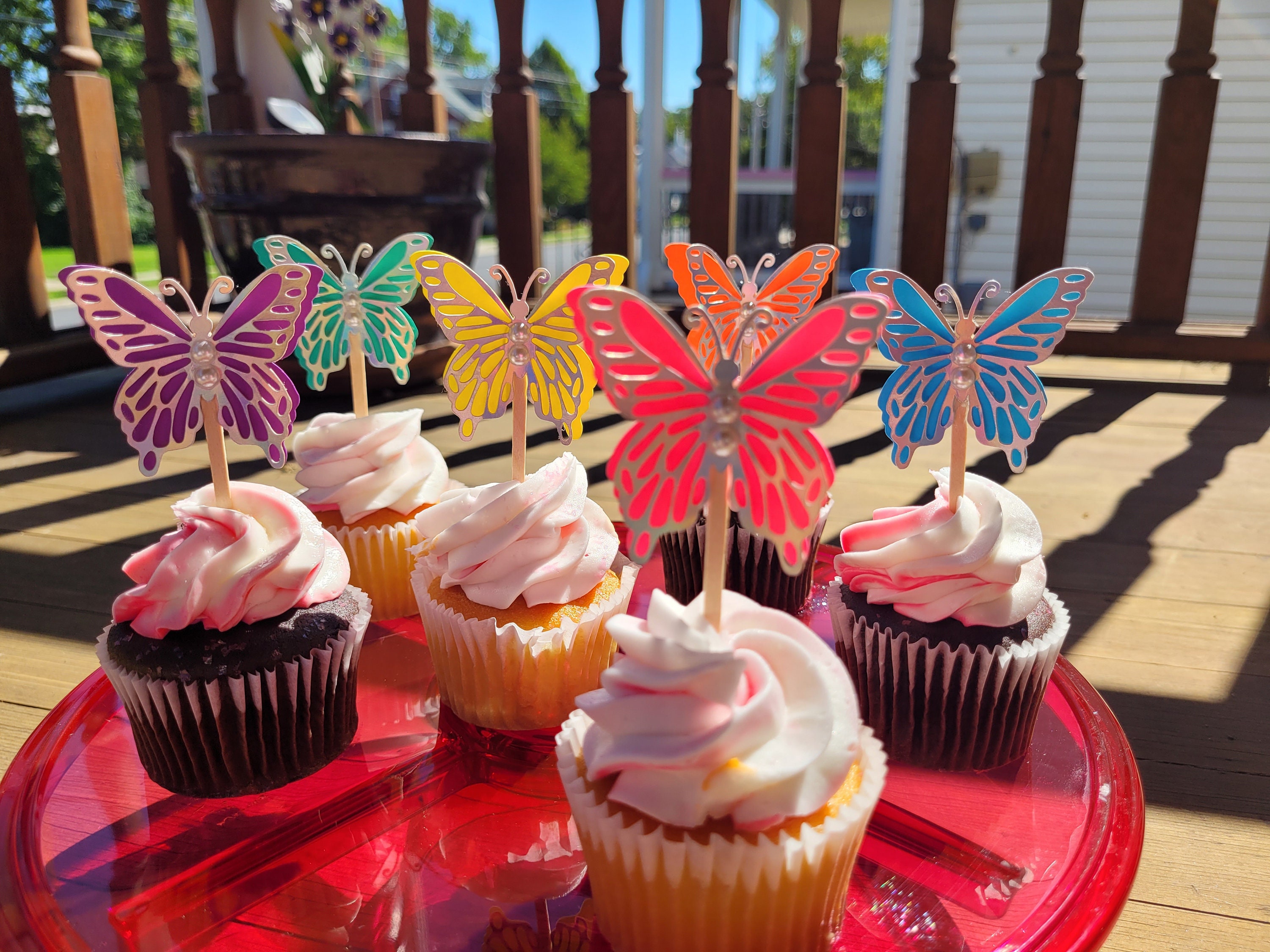 3D BUTTERFLY CUPCAKE TOPPERS Double Layered Neon Colors / Etsy