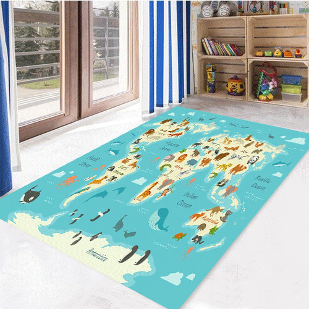 World Map Rug Kids Map of the World World Map Rug Boys Etsy
