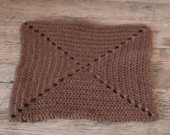 Handmade Brown Knitted Large Rustic Wool Mug Rug / Coaster