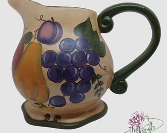 Vintage 1990s Home Trends fruit motif stoneware pitcher