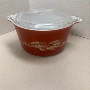 Vintage Pyrex Autum Harvest Wheat Casserole Baking Dish 479-B With Lid 1 quart
