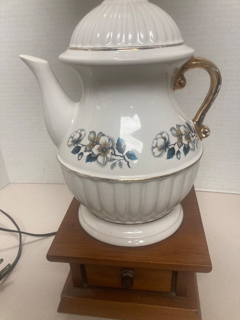 Vintage Ceramic and Wooden Tea Kettle Table Lamp Etsy