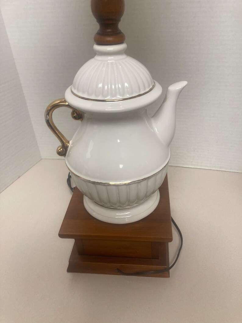 Vintage Ceramic and Wooden Tea Kettle Table Lamp Etsy