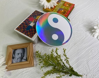 Holographic Yin Yang Sticker ~ Permanent Weatherproof Vinyl Decal ~ Bright Rainbow, Ancient Symbol