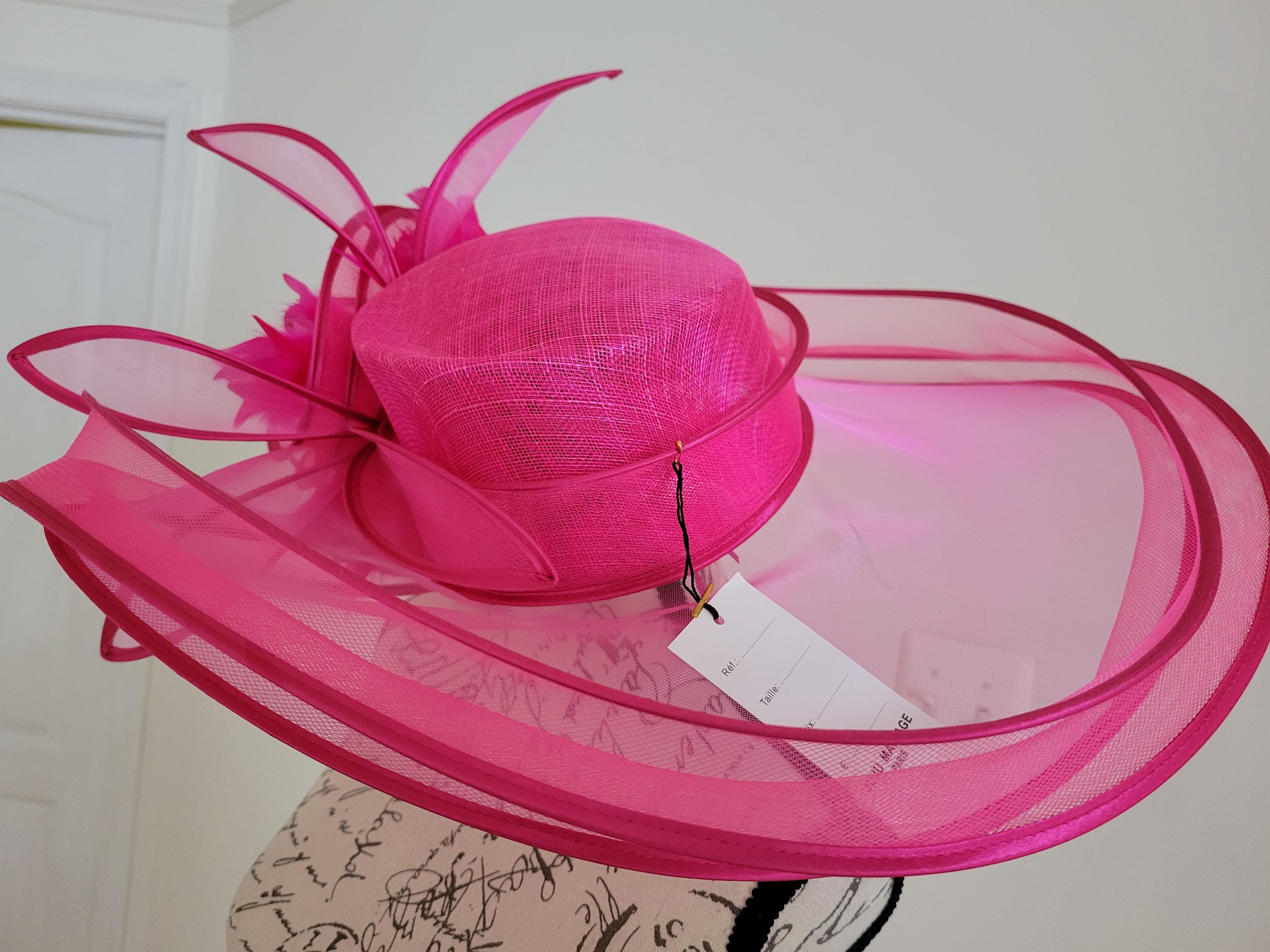 Paris Pink Organza Hat – Elegant Hand-Made Large Brim Headpiece for Wedding Women Organza Church Derby Hat Wide Brim Sun Hats for  main image 2