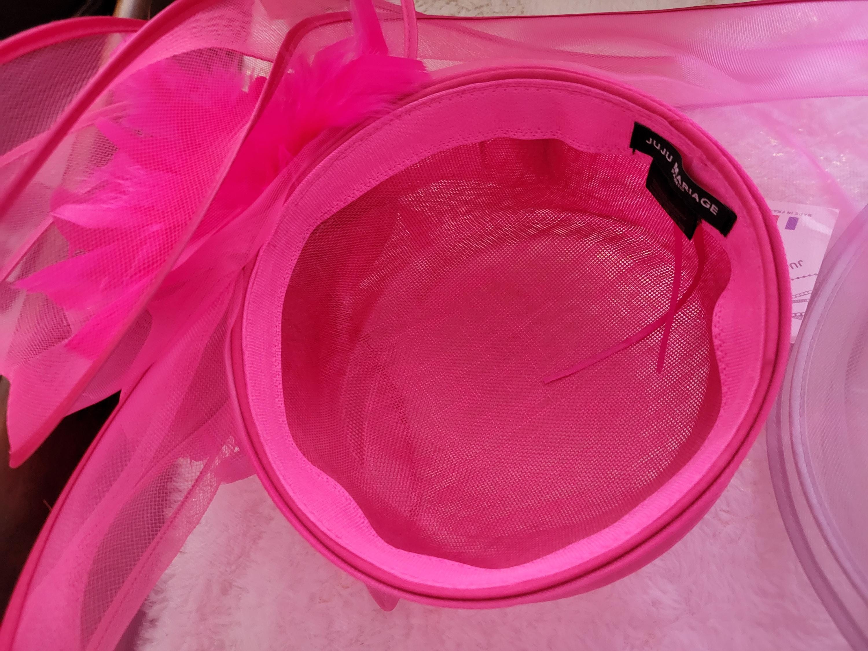 Paris Handmade Large Brim Red Fuchsia Organza Hat | Ascot Derby Event Fascinator Pink Wedding Hats for Women - Pale Pink Royal Ascot  main image 3
