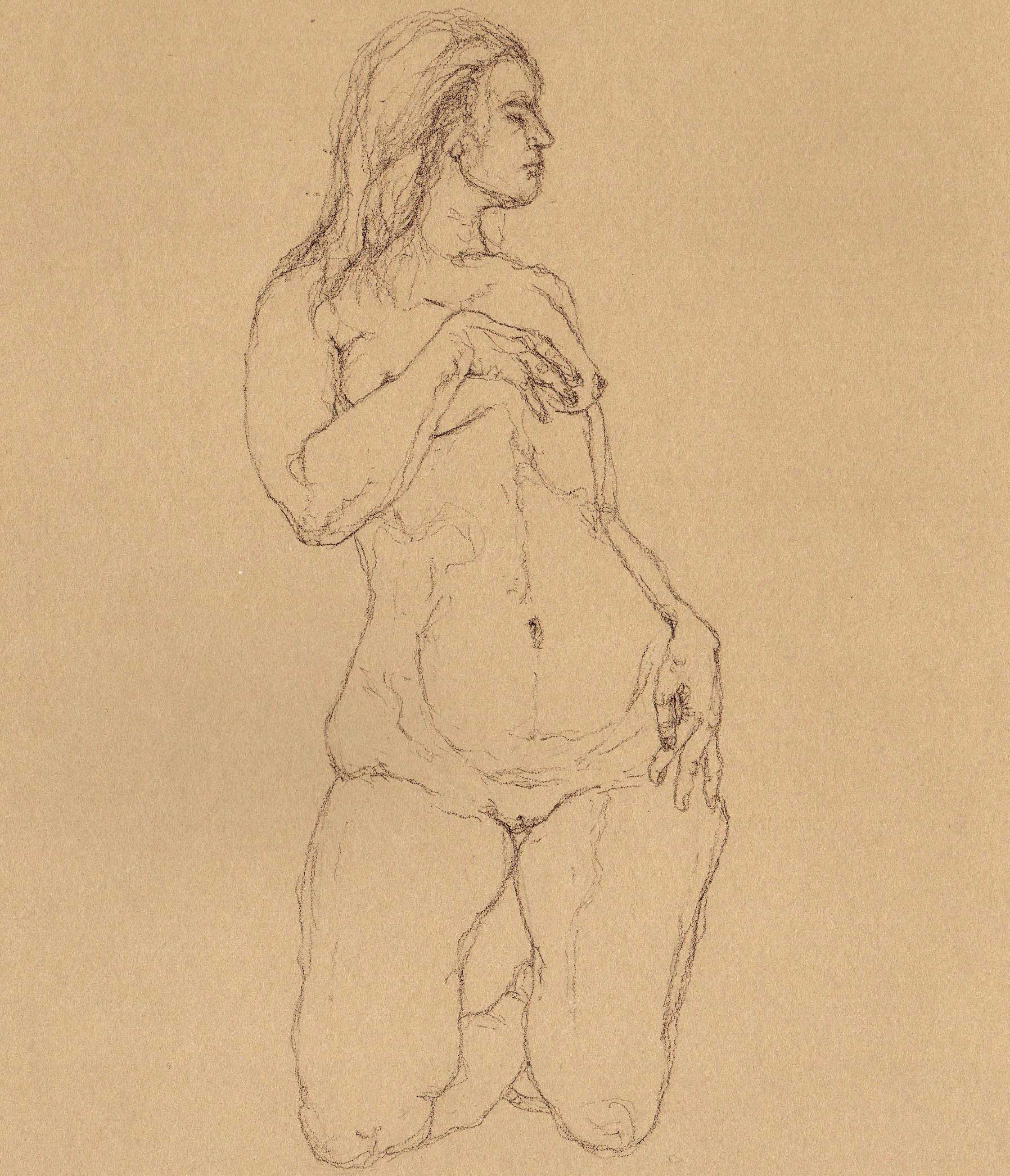 Hand Drawn Boobs Light Brown Female Figure - Art Print