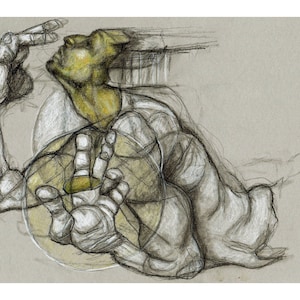 Art print. Charcoal and pencil figurative study. Male life model drawing. Expressive abstract figure artwork