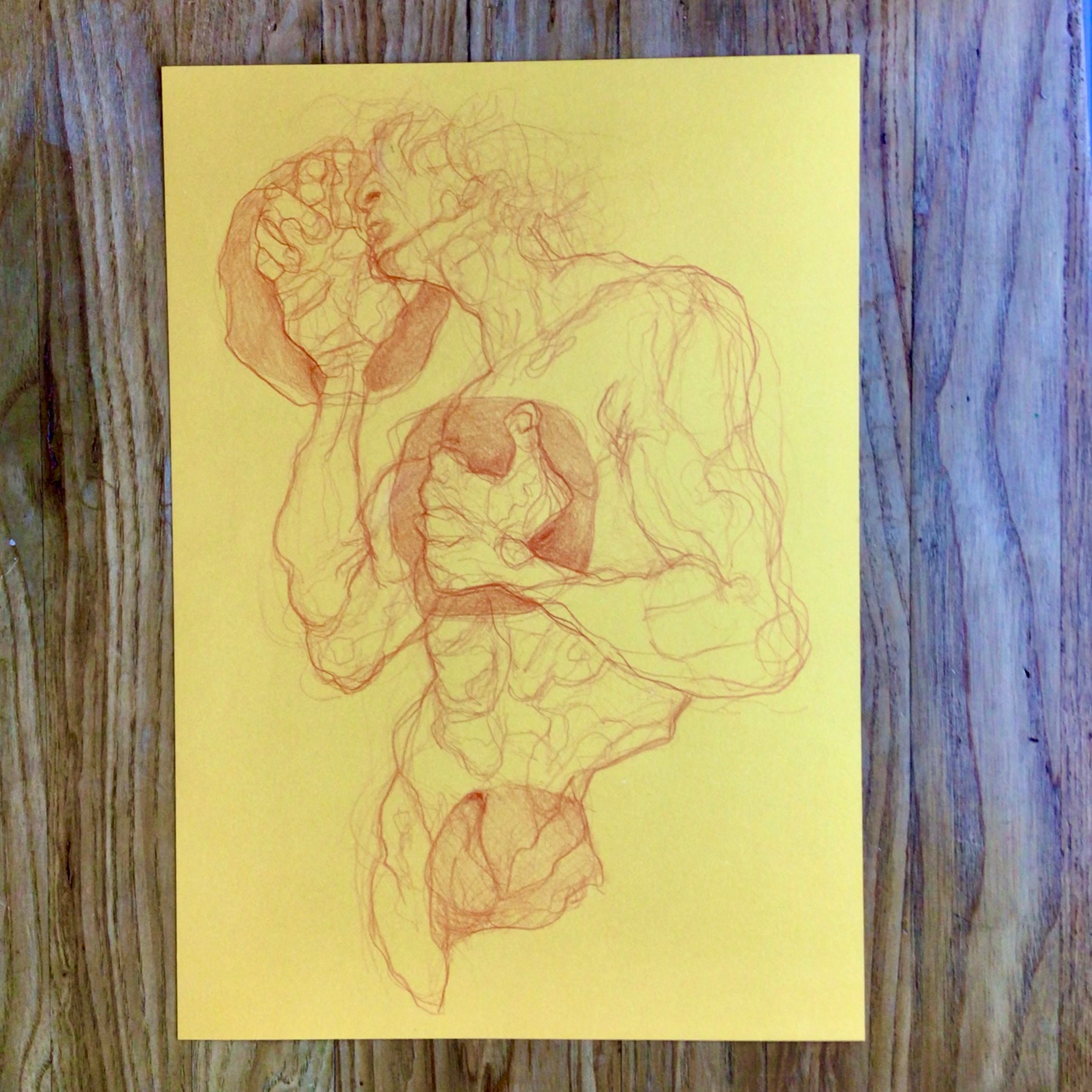 Original Male Figure Line Drawing Expressive Abstract Figurative Study