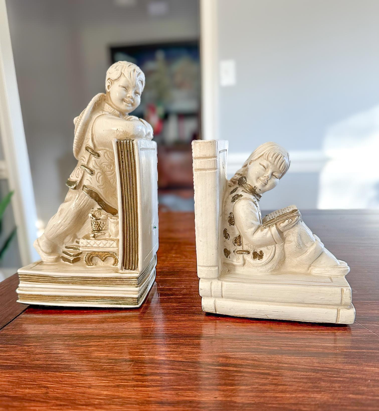 Vintage, Chinoiserie, Chinese Boy Girl Bookends, 1964 Universal