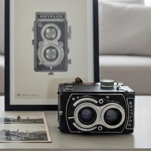 Cámara vintage de colección Royflex, fabricada en Francia en los años 50.