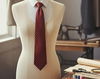 Gravata vermelha vintage de luxo com motivos de pedras preciosas. O bordado na parte interna sugere uma gravata Marc Lery.