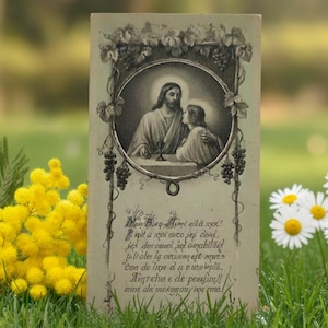 Muy bella imagen piadosa católica francesa vintage, representa a Jesucristo.