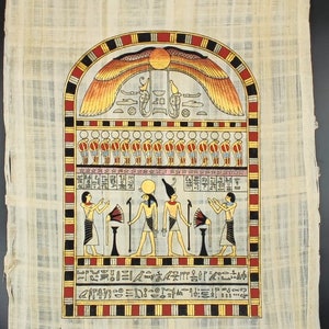 Vintage papyrus made and hand-painted in Egypt, depicting Ra and Osiris