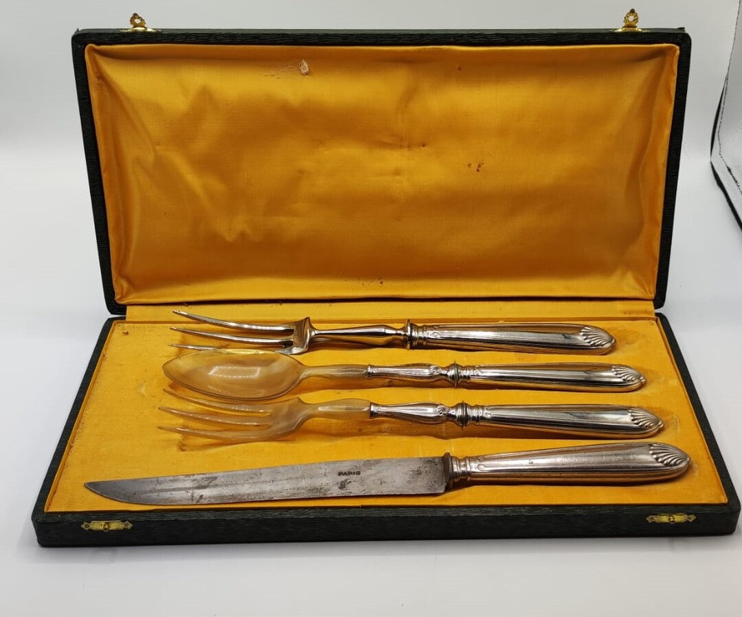 Box of Salad and Meat Cutlery in Steel and Resin Etsy