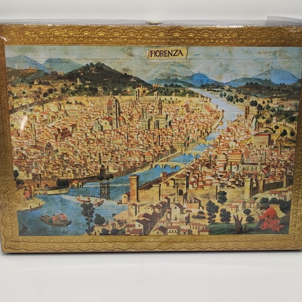 Peinture vintage sur bois "Florenza" représentant la ville de Florence "Made in Italy"