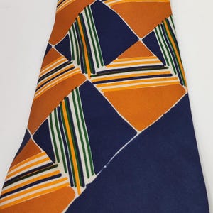 Brummell luxury vintage tie. Blue and orange checks with green stripes. Made in France