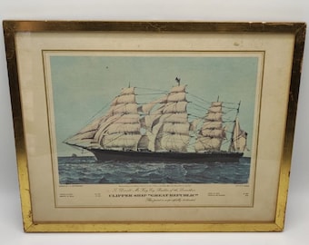 Vintage drawing of the &quot;clipper ship Great Republic&quot; by N.CURRIER