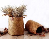 Lavender Vase Storage Baskets, Woven Straw Basket Seagrass Basket Planter, Wicker Basket Plant Pot Belly Basket,Wicker Seaweed Flower Basket
