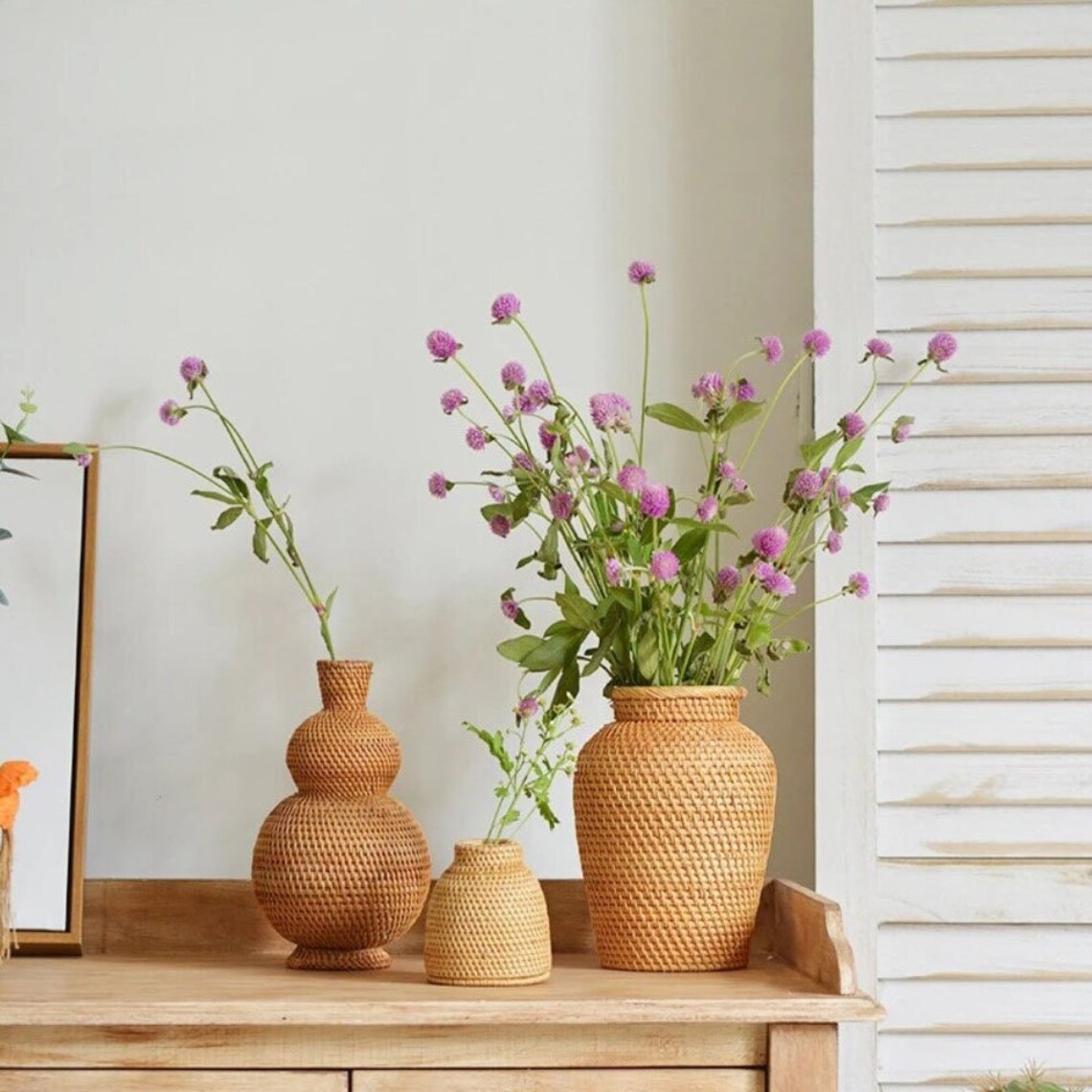 HQ Rattan Flower Vase, Woven Vase, Wicker Vase, Tabletop Decoration