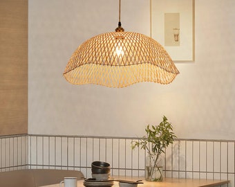 HQ Bamboo Pendant Light, Woven Bamboo Lampshade, Bamboo Light Fixture, Wicker Bamboo Light Shade, Kitchen Light, Dining Room Light Hanging