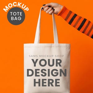 Natural Canvas Tote Bag Halloween Mockup | Spooky Season Totebag Mock Up | JPEG Image