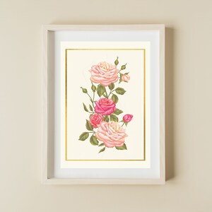 Rosa rose stampa murale, fiore digitale arte murale, arredamento soggiorno, acquerello, decorazione per la casa, arredamento della camera, regalo