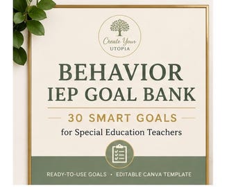 Behavior IEP Goal Bank | 30 SMART Goals | Editable Canva Template | Special Education Resource