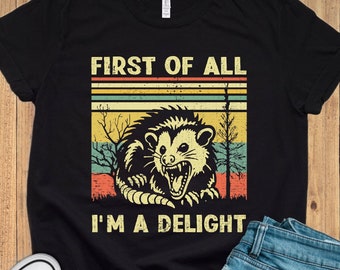 First Of All I'm A Delight Shirt, Funny Opossum Shirt, Angry Opossum Tee, Opossum Lover, Sarcastic Self Love Shirt, Sarcasm shirt