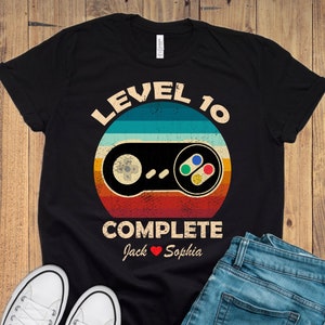 10th Wedding Anniversary Gift for Husband Wife Personalization Level 10 Complete, Anniversary Gift,Retro Video Game Shirt,Gamer Husband Gift