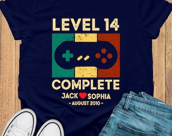 14 Year Anniversary Gift For Husband wife,Personalization 14th Anniversary Gift, Retro Video Game Shirt,Gamer Husband Gift, Retro Game Shirt