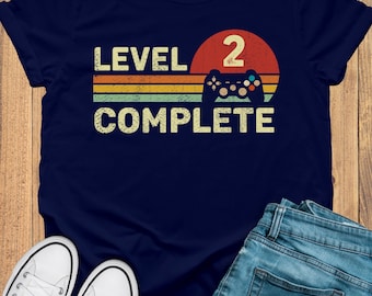 2nd Wedding Anniversary Gift for Husband Wife, 2nd Anniversary Gift for Husband, Retro Video Game Shirt, Personalization Level 2 Complete