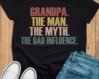 Opa der Mann der Mythos der schlechte Einfluss, Opa Shirt, lustiges Geschenk für Opa, Großvater Geburtstag Shirt, Vatertag Retro Vintage