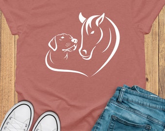 Horse Dog Lover Shirt, Dog Lover Gift, Horse Lover Gift , Heart Dog Horse Tees, Dog Lover Tee Shirt, Pet Lover Shirt, Animal Lover Shirt