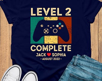 2nd Wedding Anniversary Gift for Husband Wife, 2nd Anniversary Gift for Husband, Retro Video Game Shirt, Personalization Level 2 Complete