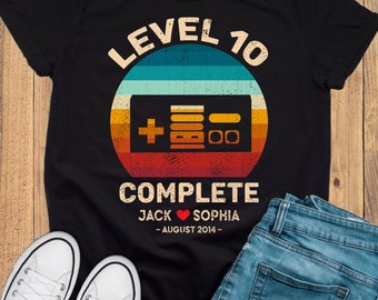 10 Year Anniversary Gift For Husband wife,Personalization 10th Anniversary Gift, Retro Video Game Shirt,Gamer Husband Gift, Retro Game Shirt