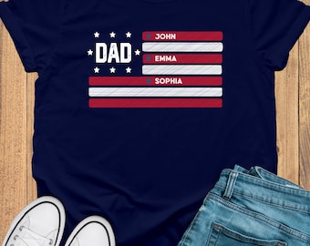 Camiseta personalizada para papá con bandera y nombres de niños, camiseta para papá con nombre, camiseta personalizada para papá, camiseta personalizada con nombres de niños, camiseta para papá nuevo, camiseta para papá