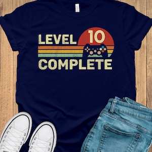 10th Wedding Anniversary Gift for Husband Wife, 10th Anniversary Gift for Husband, Retro Video Game Shirt, Personalization Level 10 Complete
