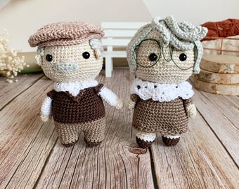Handgehäkelte Großeltern-Puppen – Amigurumi-Älterenpaar, süßes Geschenk für Oma und Opa, Familienerbstück, Wohndekoration