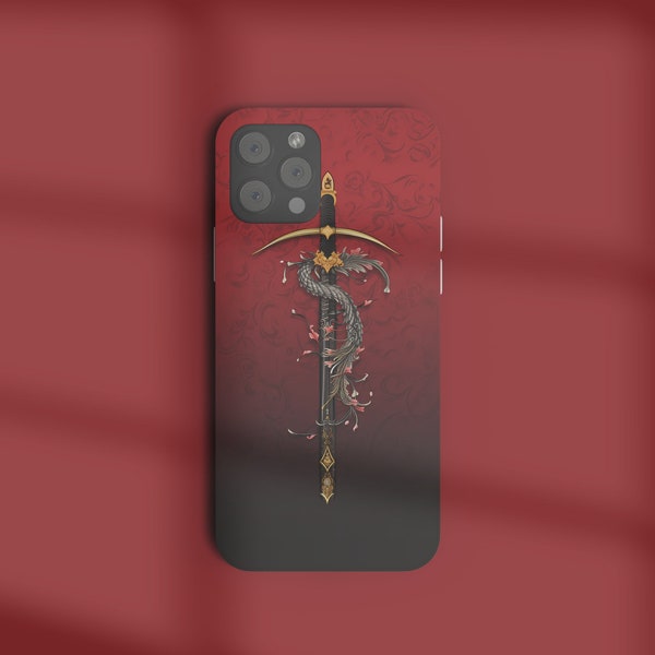 Fantasy Sword Phone Case Red Cover for iPhone 14, 13, 12, 11, XR, XS, X, Samsung S23, S22, S21, S20