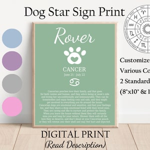 Cadeau pour amoureux des chiens Poster impression signe astrologique astrologique, chien, maman, amoureux des animaux de compagnie, lecture