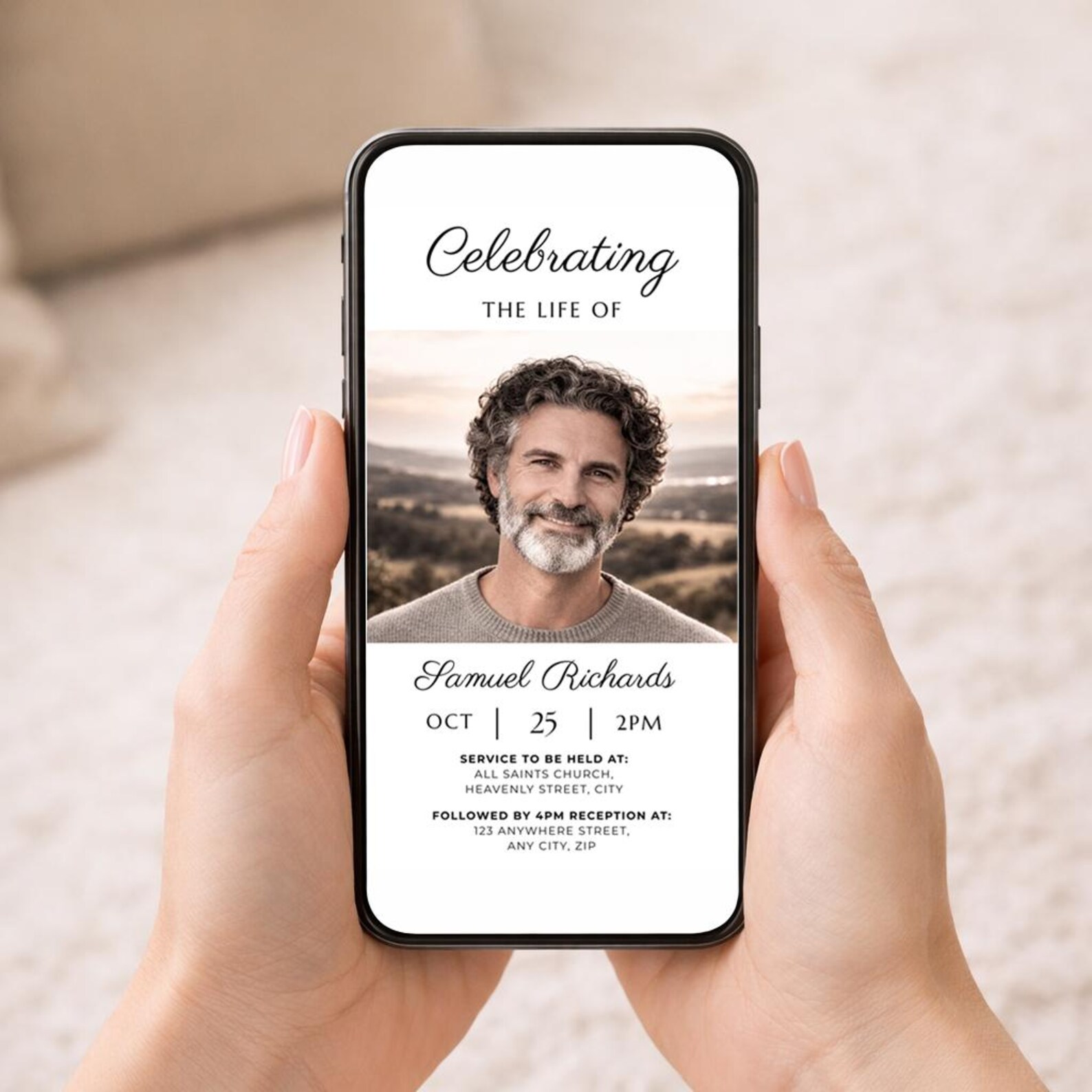 Editable Funeral Invitation | Digital Evite | Minimalist Celebration of ...