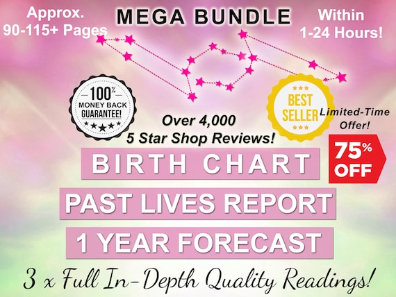 Astrology Birth Chart Report + 1 Year Forecast + Past Lives Reading, 12 Month Prediction, Bundle